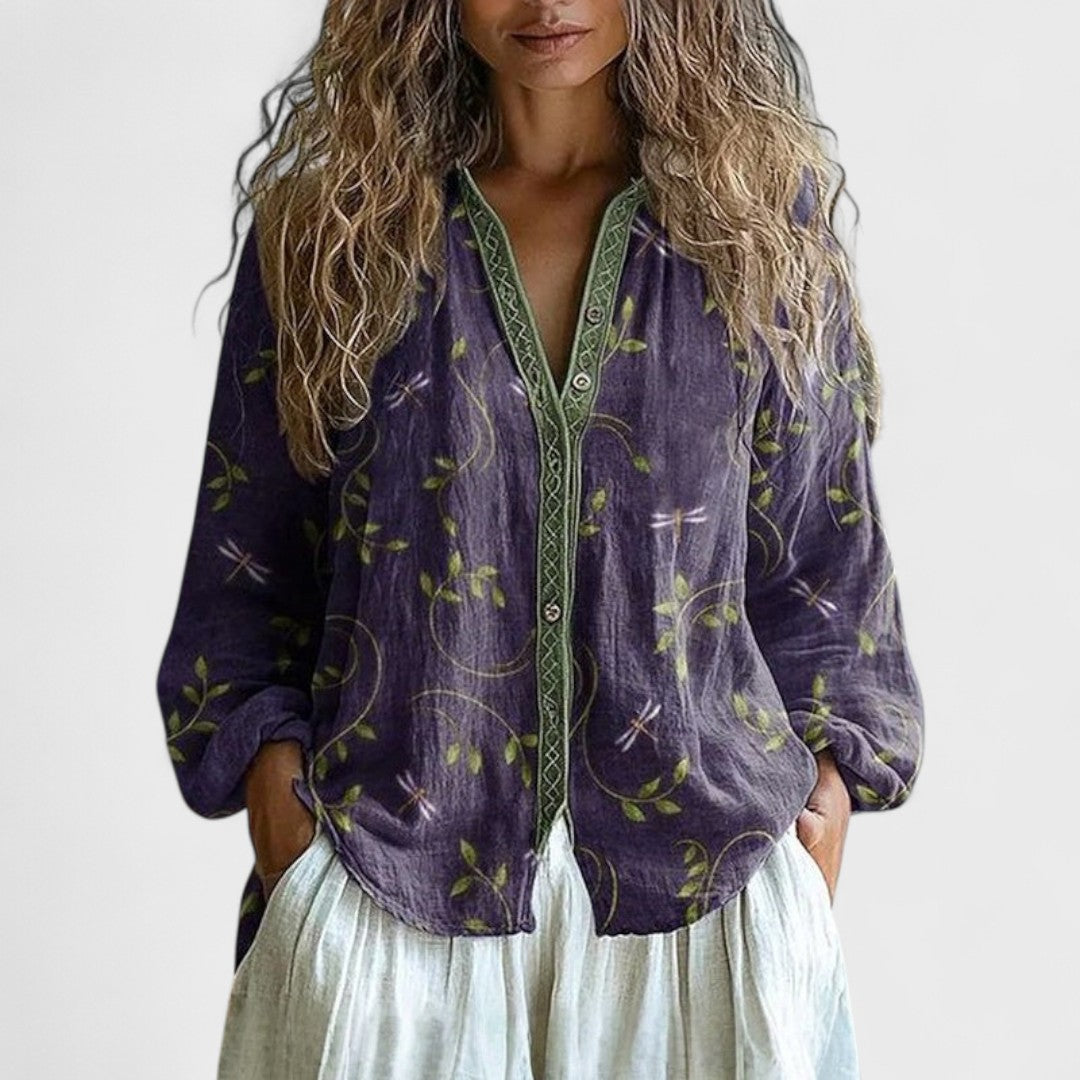 Ambreczka / Bluzka z nadrukiem w liście w stylu vintage